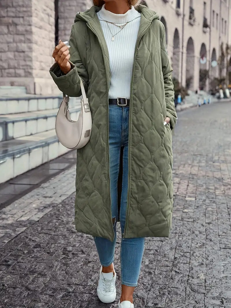 Cotton quilted coat with hood and long sleeves