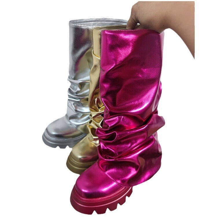 Valenzora | Round Toe Thick Bound Shaped Sole Folded Women's Boots
