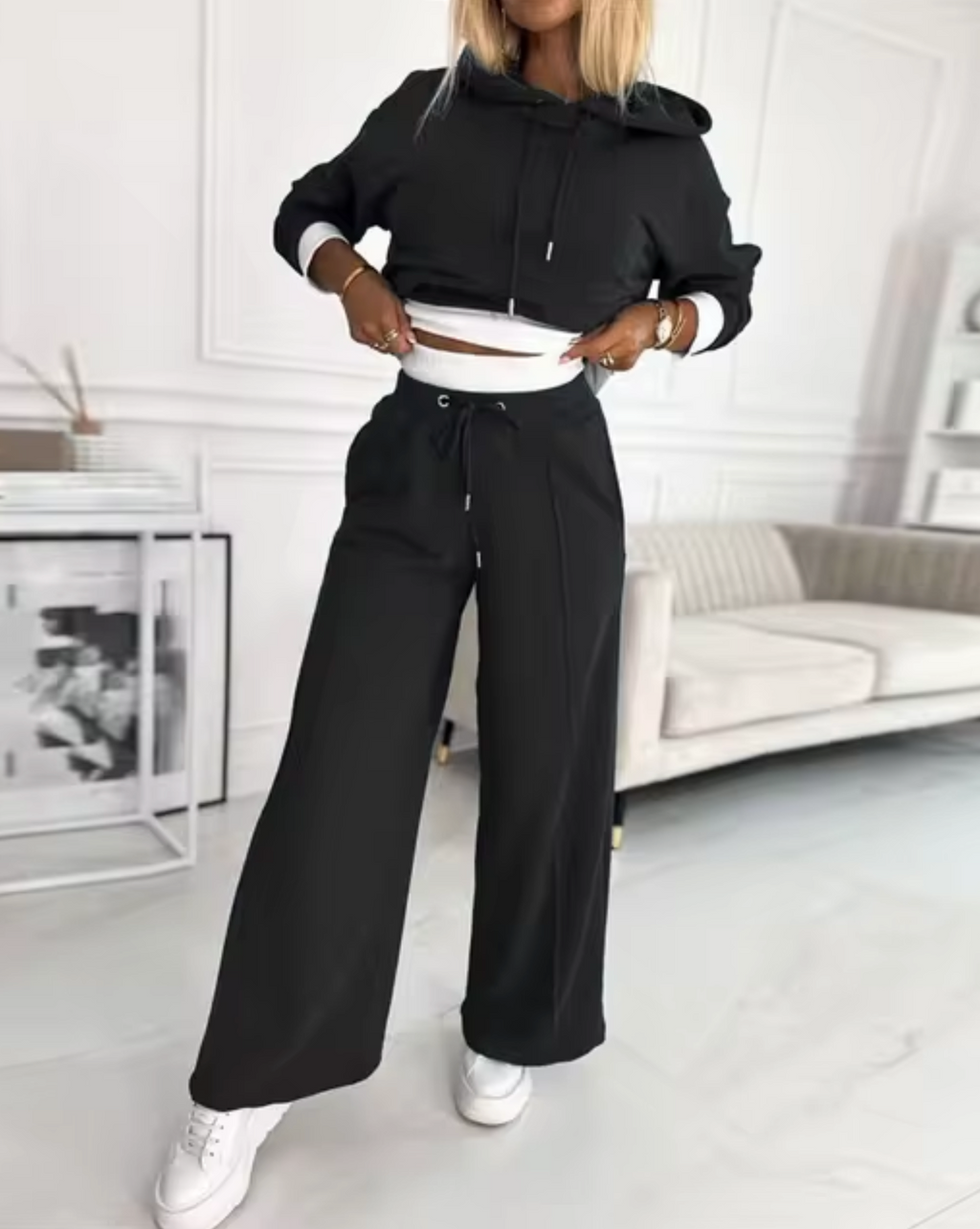 Valenzora | Two-piece hooded sweatshirt and wide-leg pantsuit