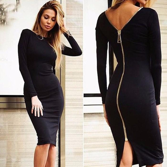 Chalku - Long-sleeved pencil dress with back zipper