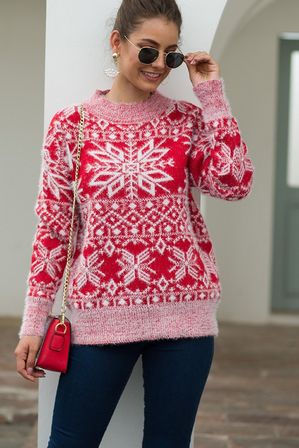 Valenzora Christmas Snowflake Plush Sweater