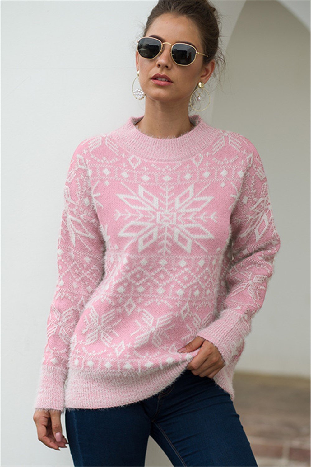 Valenzora Christmas Snowflake Plush Sweater - Blue