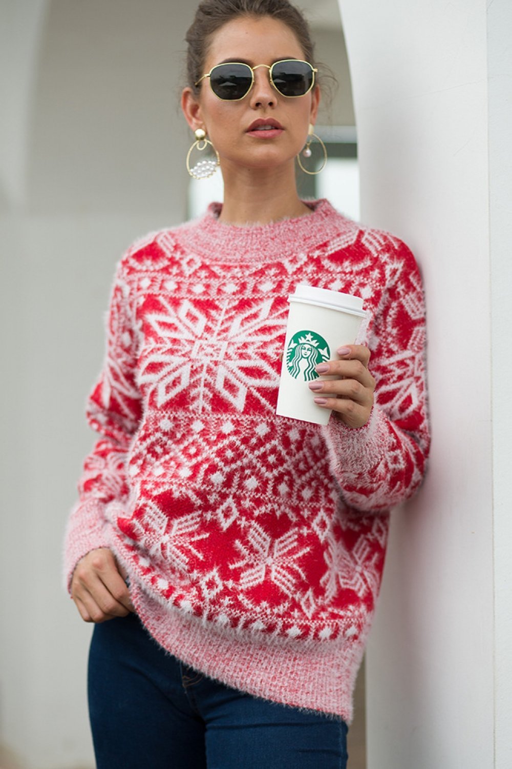 Valenzora Christmas Snowflake Plush Sweater - Blue