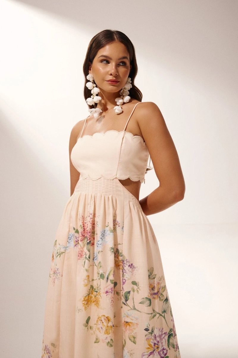 Valenzora | Midi dress with cut-outs and floral print
