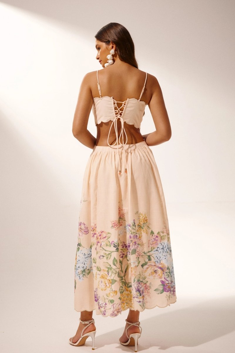 Valenzora | Midi dress with cut-outs and floral print