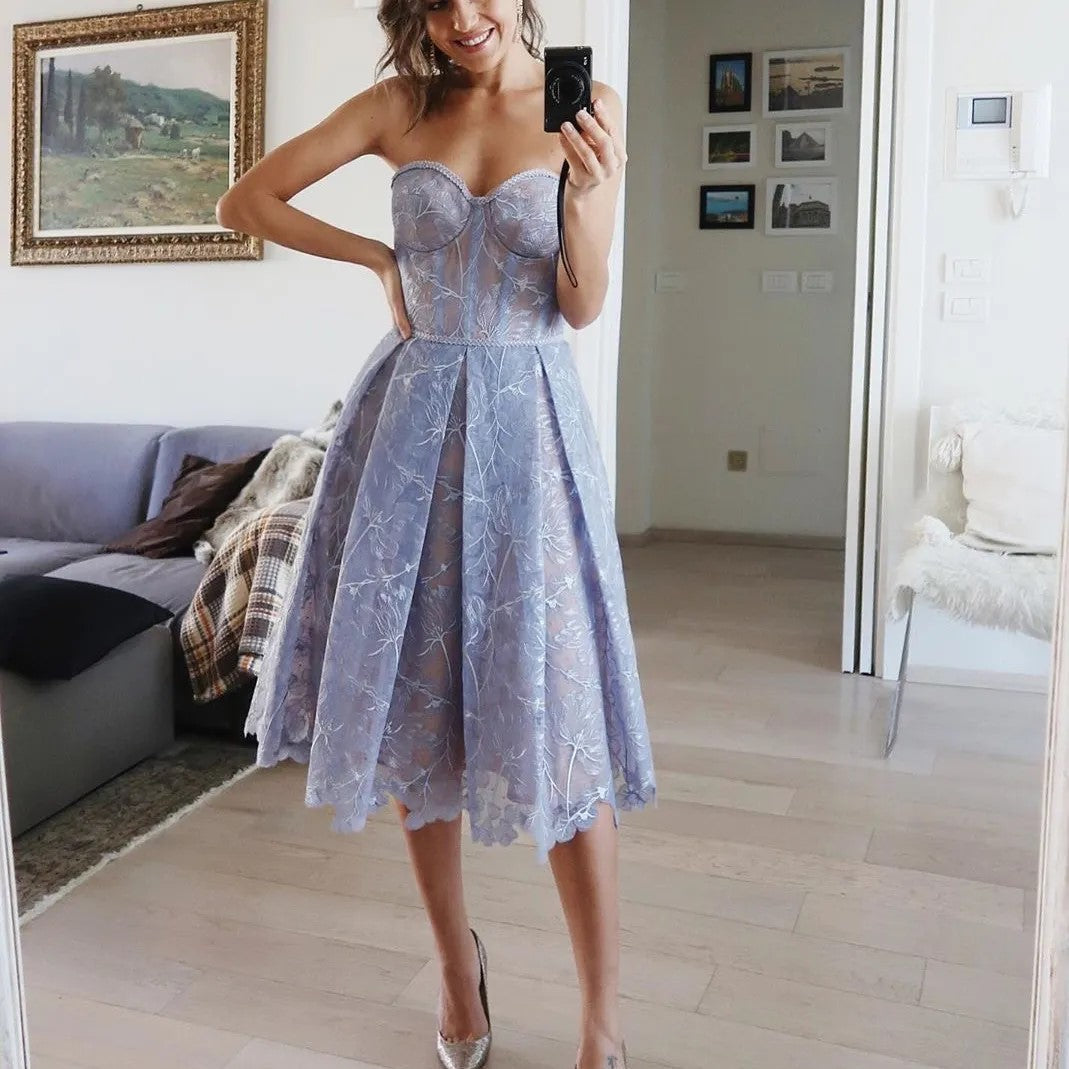 Valenzora | Strapless lace midi dress with corset top
