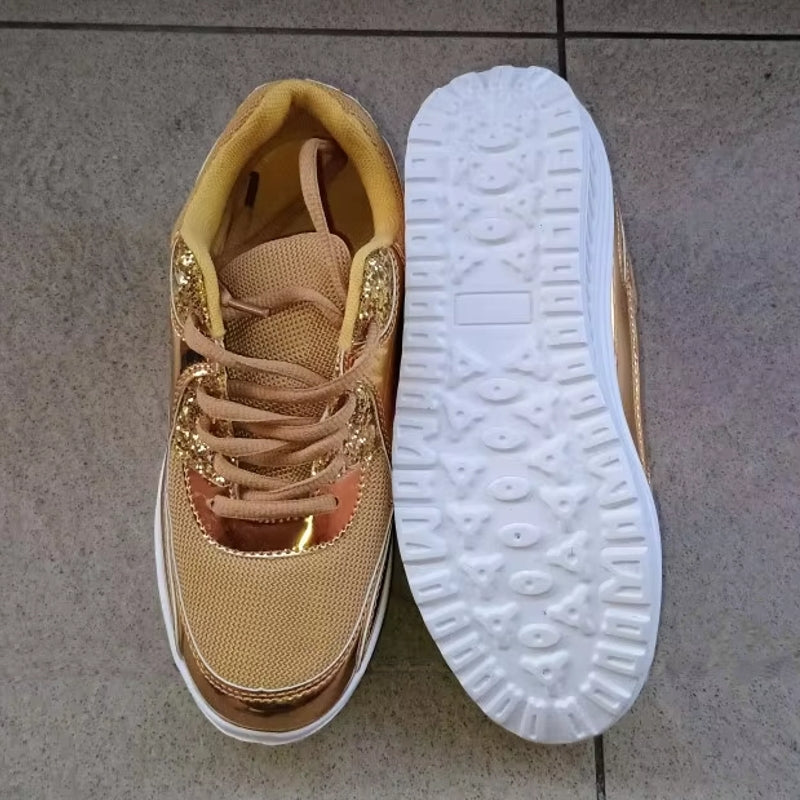 Valenzora | Women's gold lace-up platform sneakers