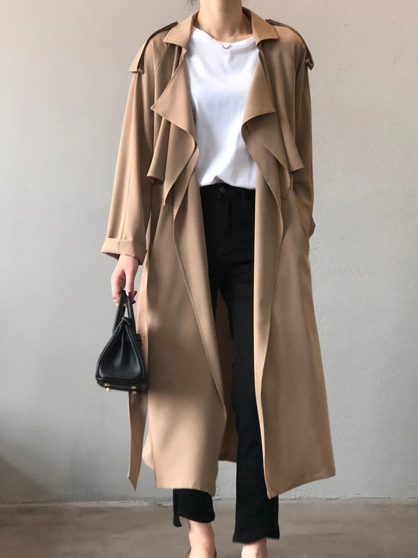 Valenzora | Elegant long trench coat briefcase with belt