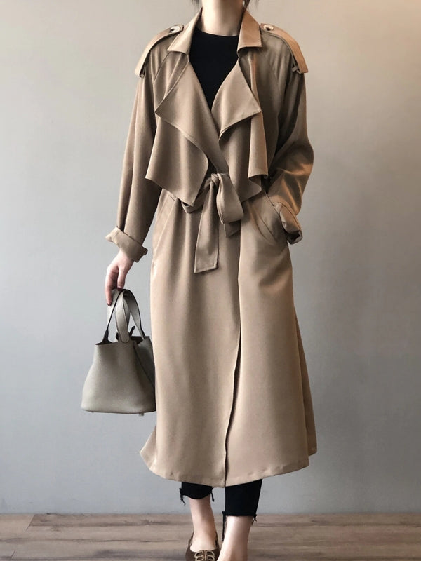 Valenzora | Elegant long trench coat briefcase with belt