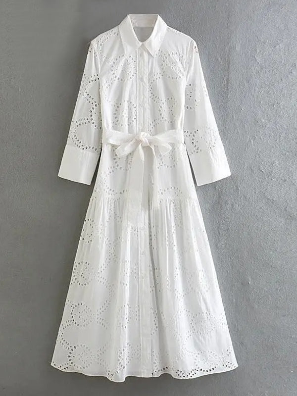 Valenzora | Stylish White Women's Chic Hole Midi Dress