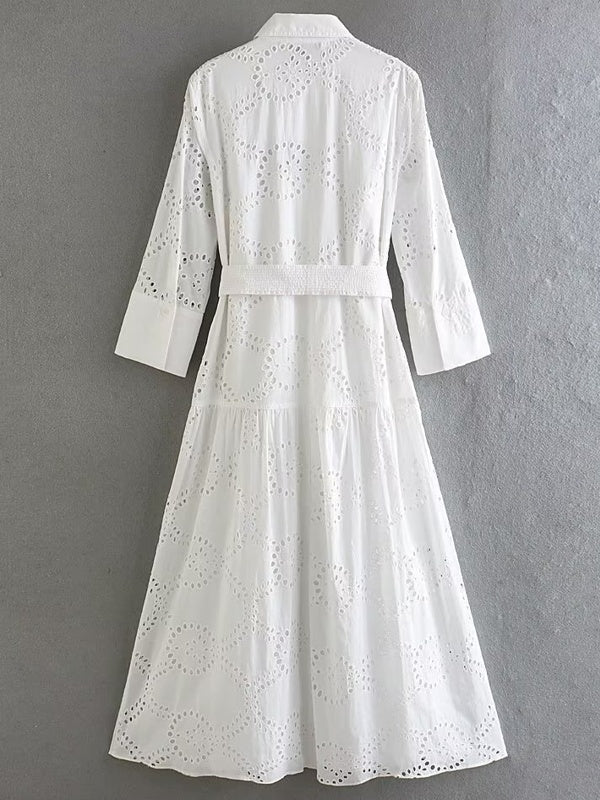Valenzora | Stylish White Women's Chic Hole Midi Dress