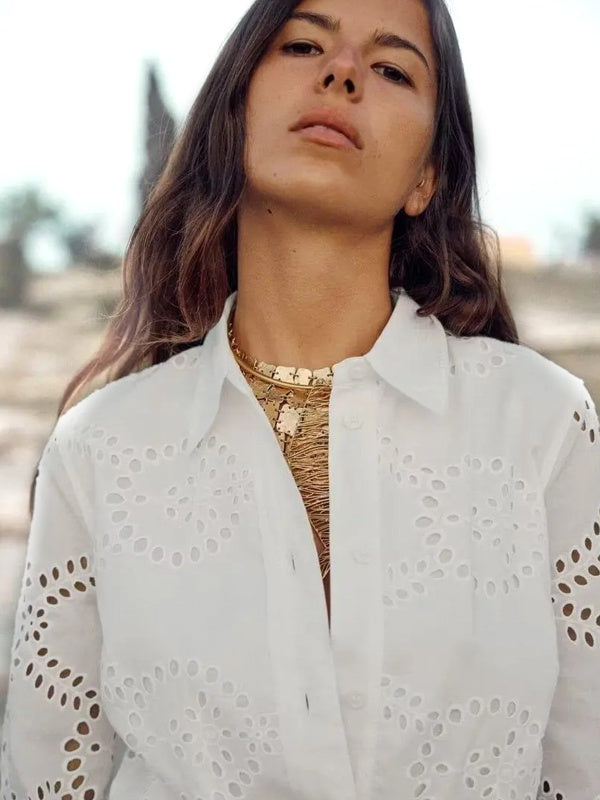 Valenzora | Stylish White Women's Chic Hole Midi Dress