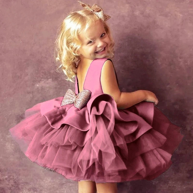 Valenzora | Baby girl's dress with large bow, christening gown, formal dresses