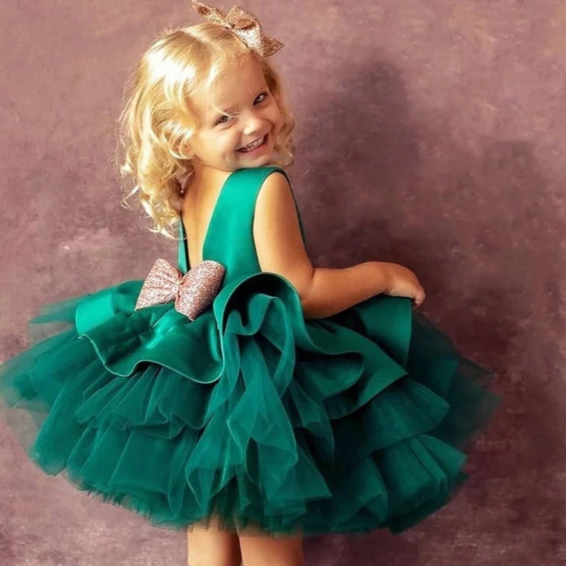 Valenzora | Baby girl's dress with large bow, christening gown, formal dresses
