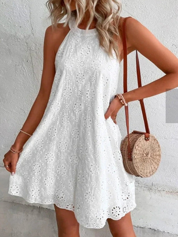 Valenzora | Summer Women's O-Neck Sexy Slim White Mini Dress