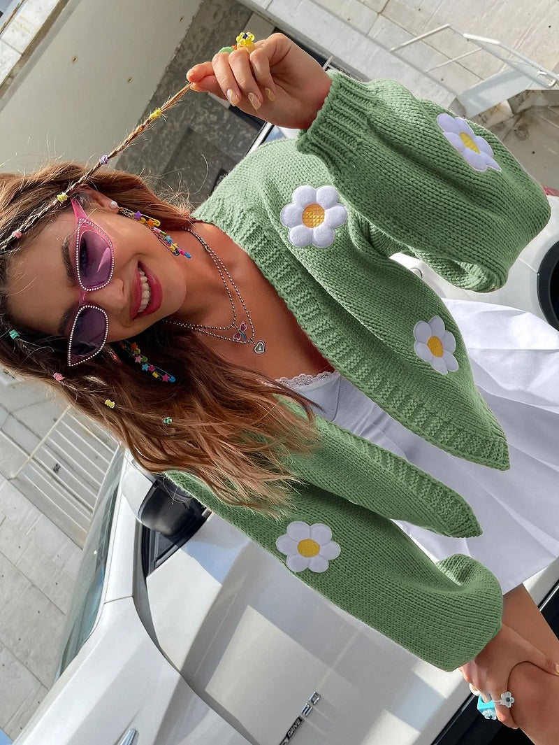 Valenzora | Strickjacke für Damen mit Blumenmuster