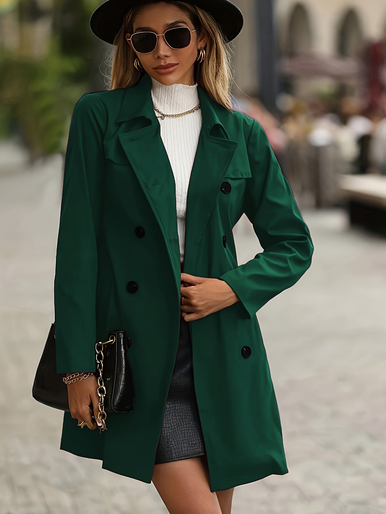 Valenzora | Women's Double-Breasted Trench Coat with Button Details