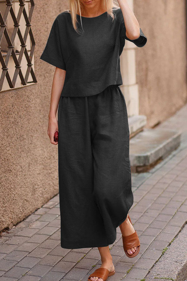 Valenzora | Linen Casual Loose Solid Color Suit Two Piece