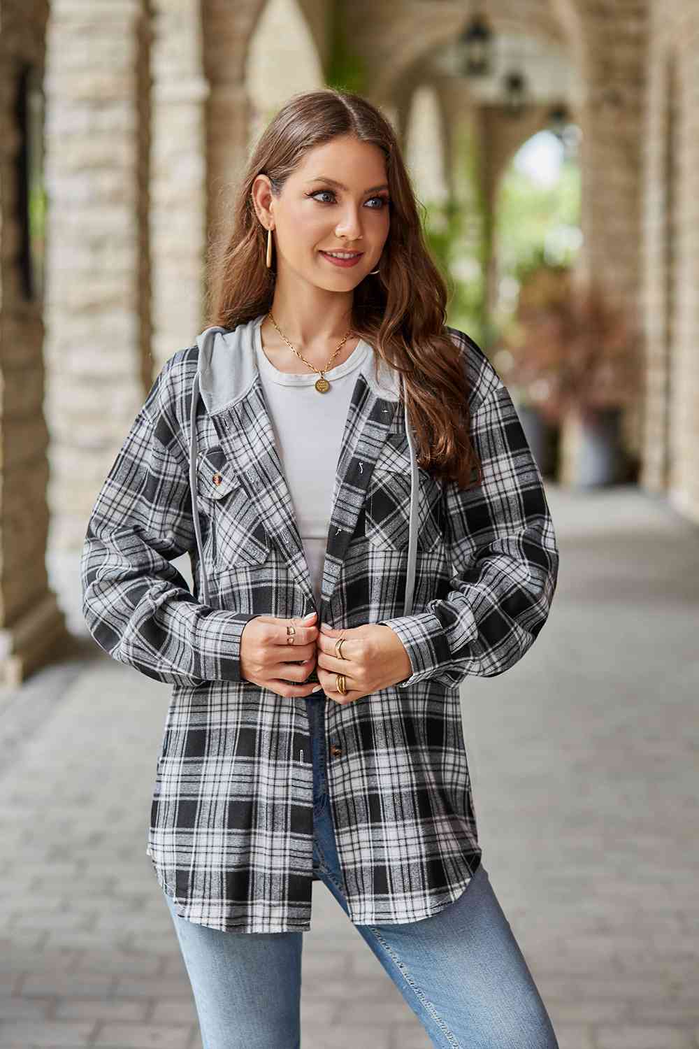 Valenzora | Checkered long-sleeved hooded jacket
