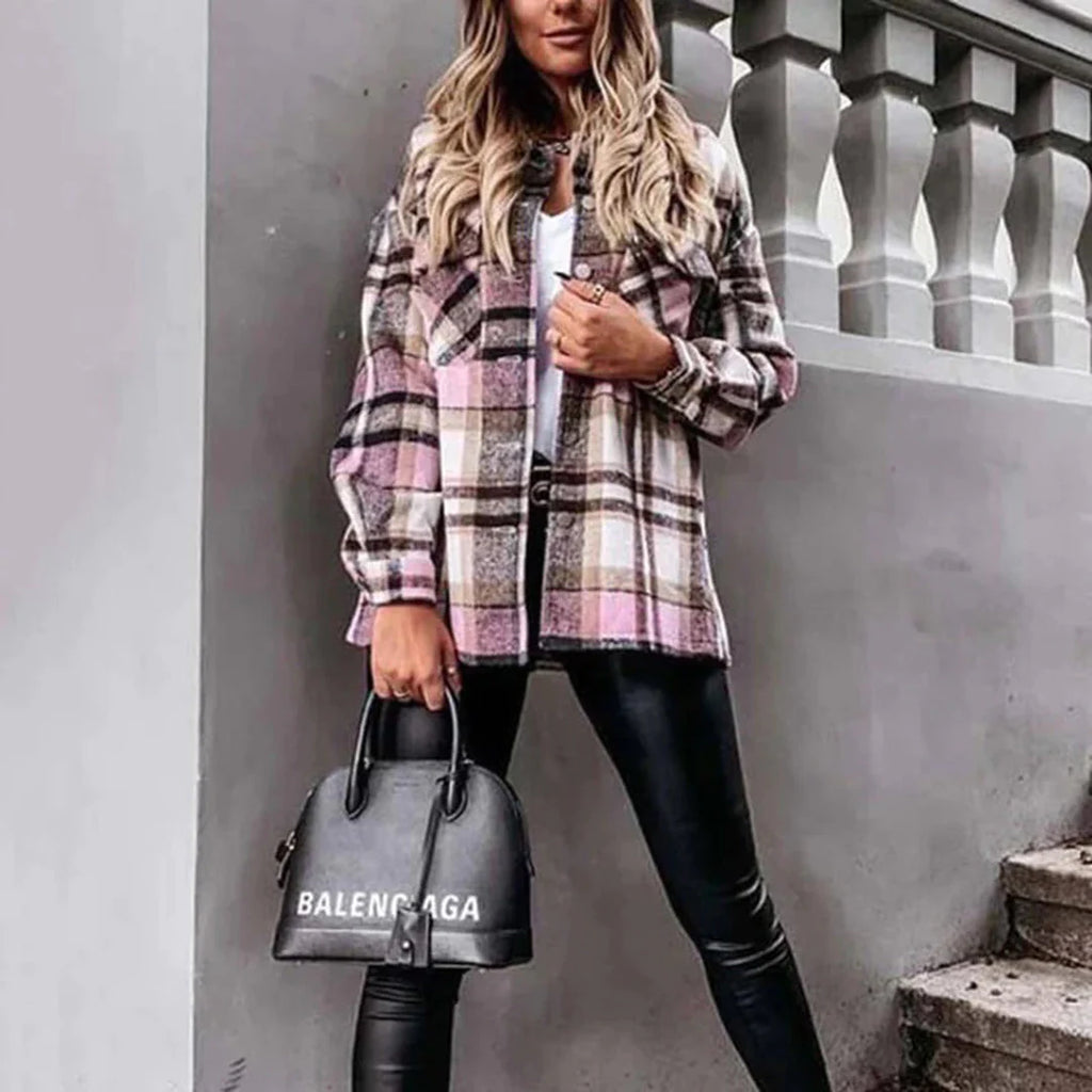 Valenzora - Women's checked oversized jacket for comfortable styling