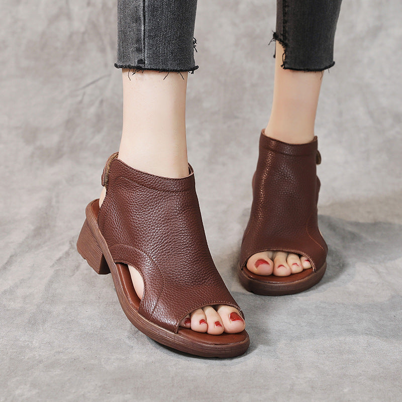 Valenzora | Genuine Leather Retro Artistic Women's Sandals Mid-High Soft Sole