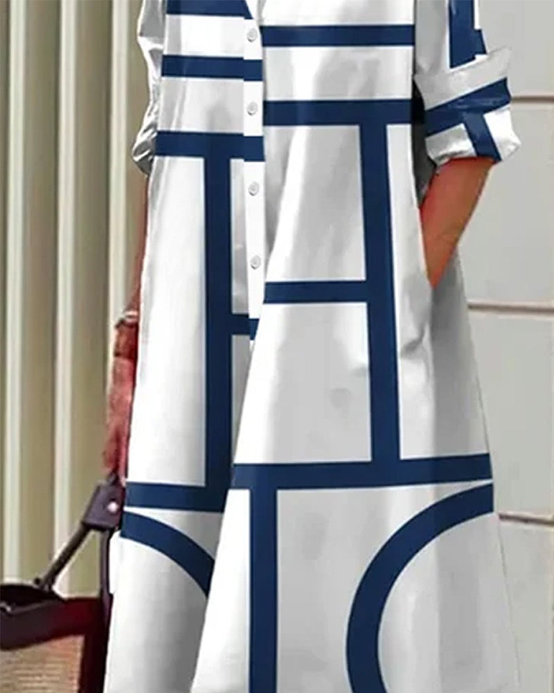 Valenzora | Kleid mit Taschen und geometrischem Druck