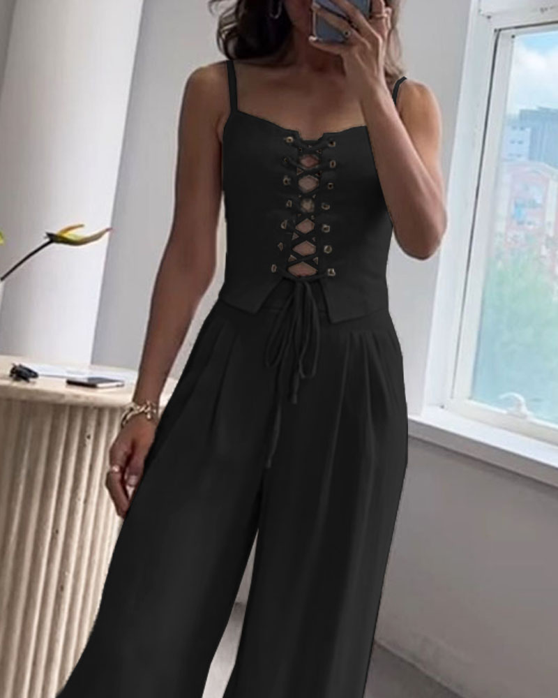 String Top & Pants Two-Piece Set
