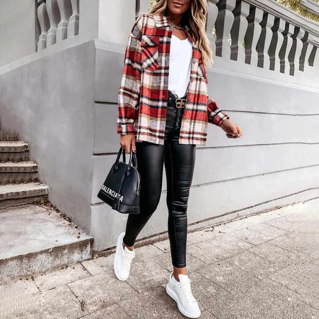 Valenzora - Women's checked oversized jacket for comfortable styling