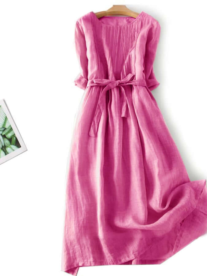 Valenzora | and linen lacing Three-quarter sleeves Solid color dress