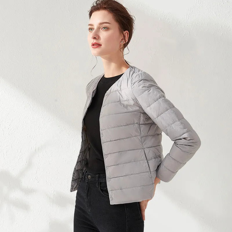 Valenzora | Lightweight, collarless, slimming down jacket for women