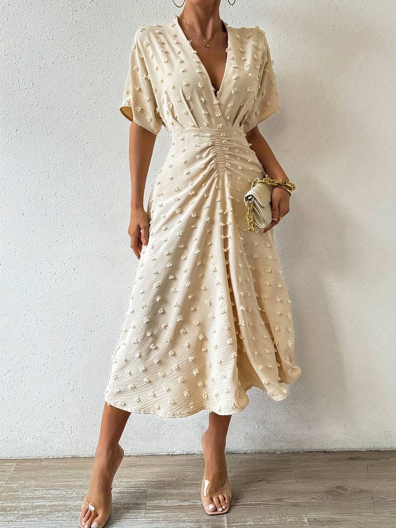Valenzora | Swiss Dot Ruffle Midi Dress