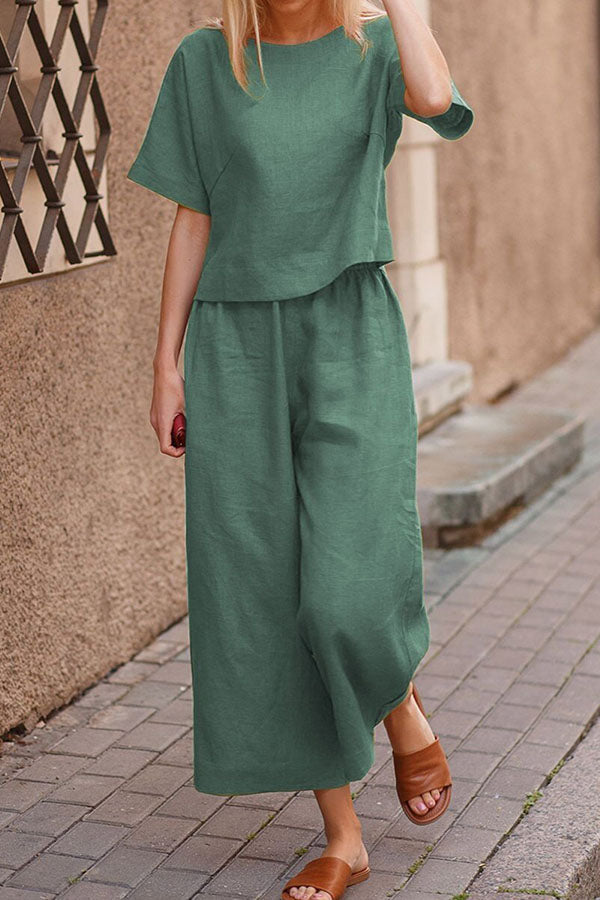 Valenzora | Linen Casual Loose Solid Color Suit Two Piece