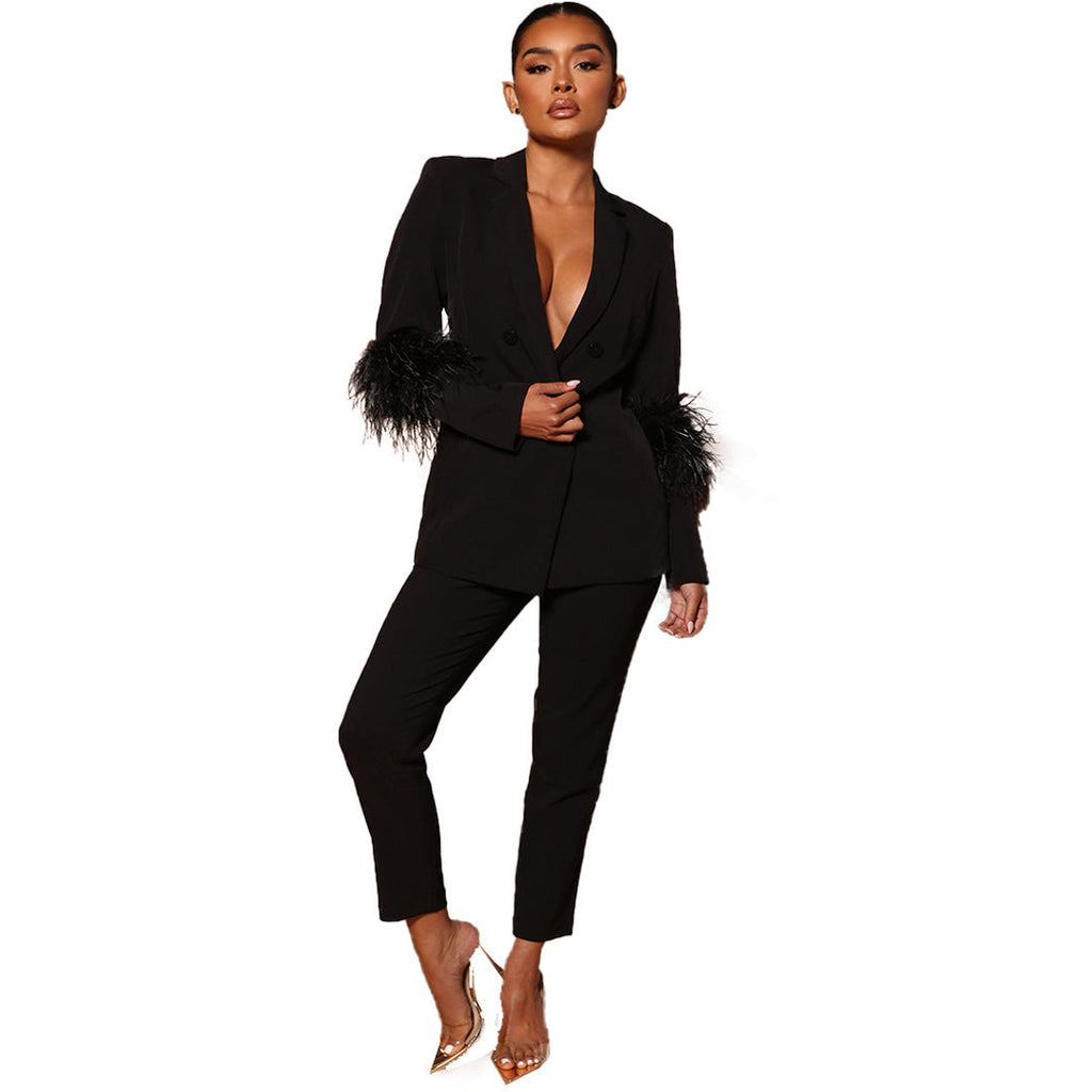 Valenzora Two-piece ostrich fur lapel for women