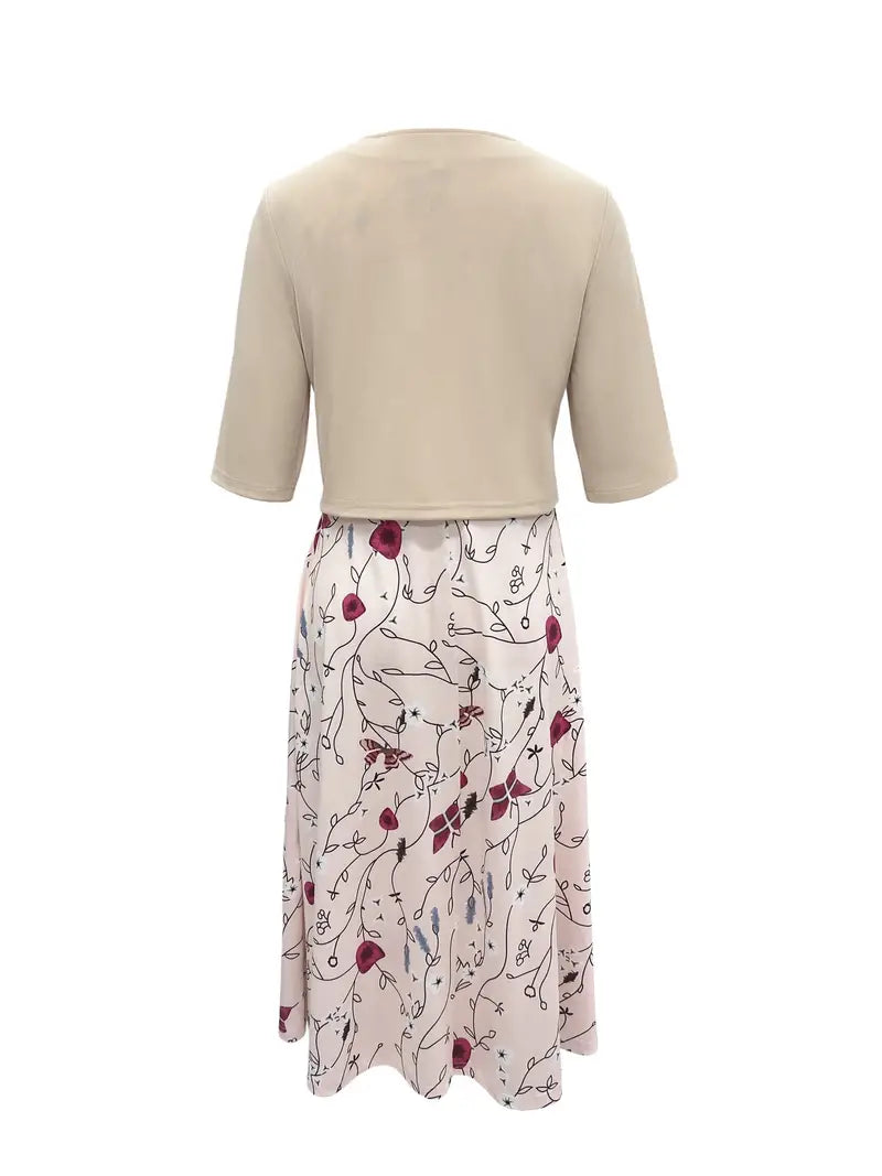 Valenzora | Schlitzkleid mit V-Ausschnitt und ärmellosem floralem Oberteil
