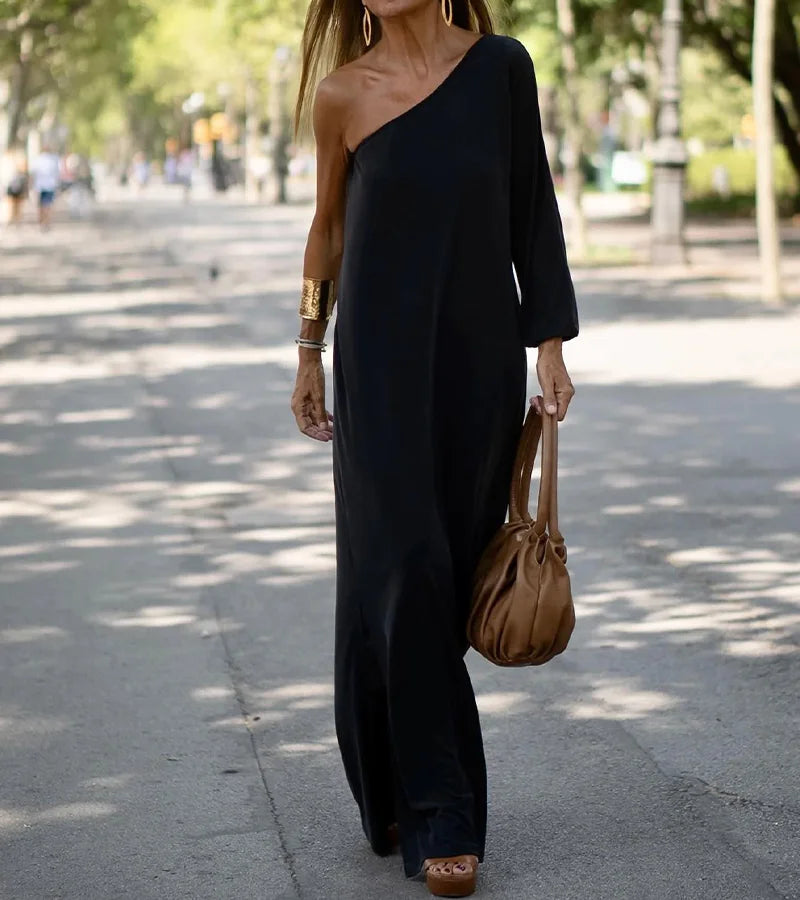Valenzora | Elegant Flowing One-Shoulder Dress