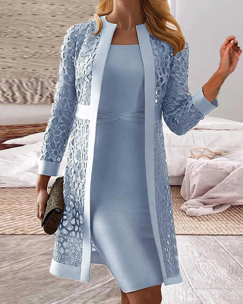 Valenzora | Damen-Cardigan-Kleid mit Spitze, 2-teiliges Set