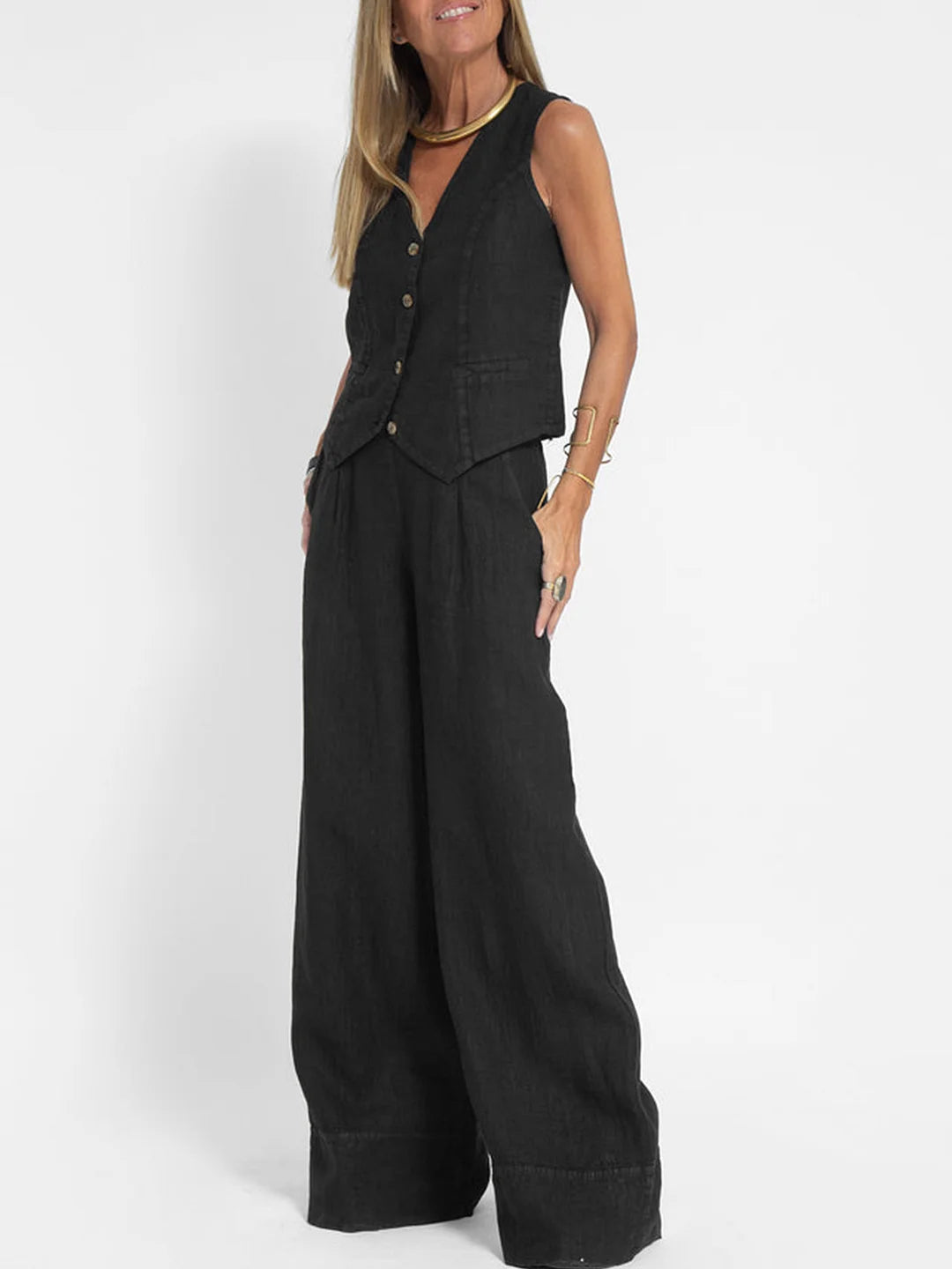 Valenzora | Button-down vest and wide-leg trousers set