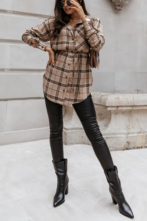 Valenzora | Grab My Hand Checkered Button-Up Belt Shirt