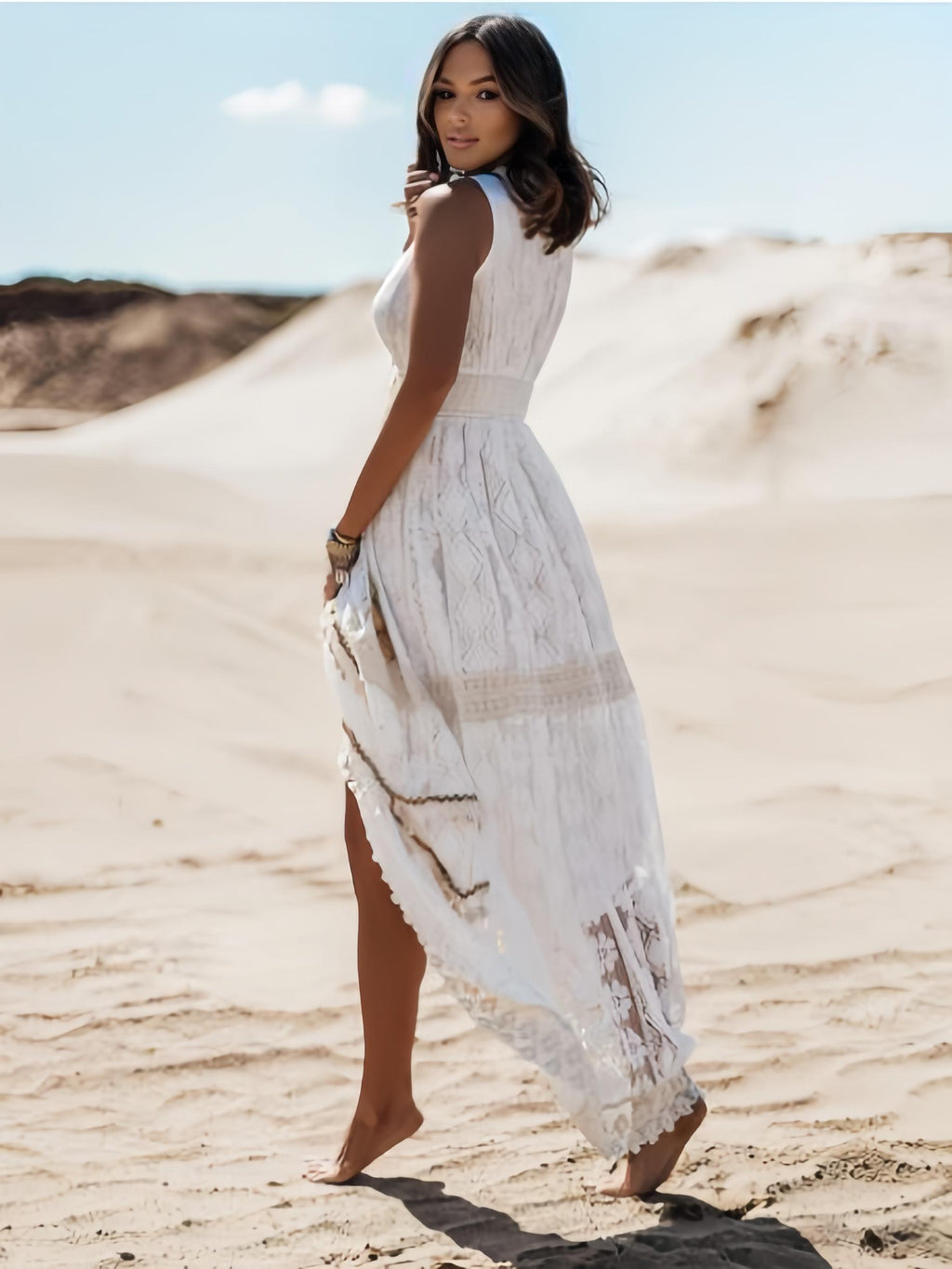Soléa™ – Summery maxi dress in boho style with lace & slit