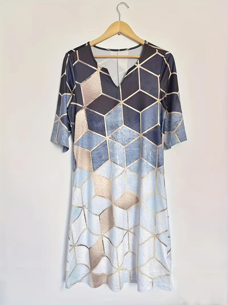 Valenzora | Elegant midi dress with geometric patterns