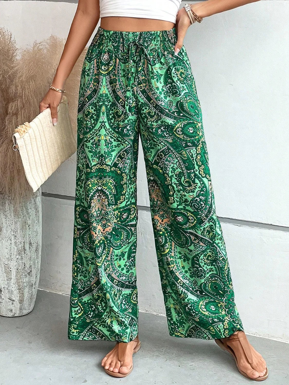 Valenzora | Elegant Printed Wide Leg Trousers