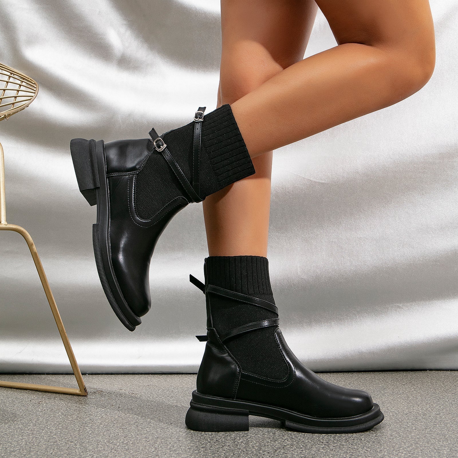 Valenzora | Elegante braune Stiefeletten mit Wickelriemen