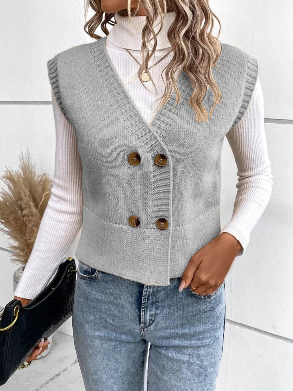 Valenzora | Elegante Herbst Klassische Knopfleiste V-Ausschnitt Strickweste für Damen