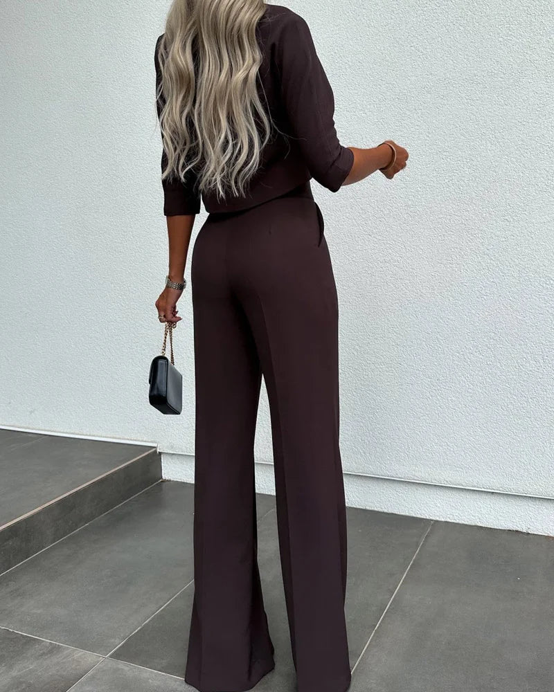 Valenzora | Set with jacket and high-waisted straight trousers for women | Stylish and comfortable outfit