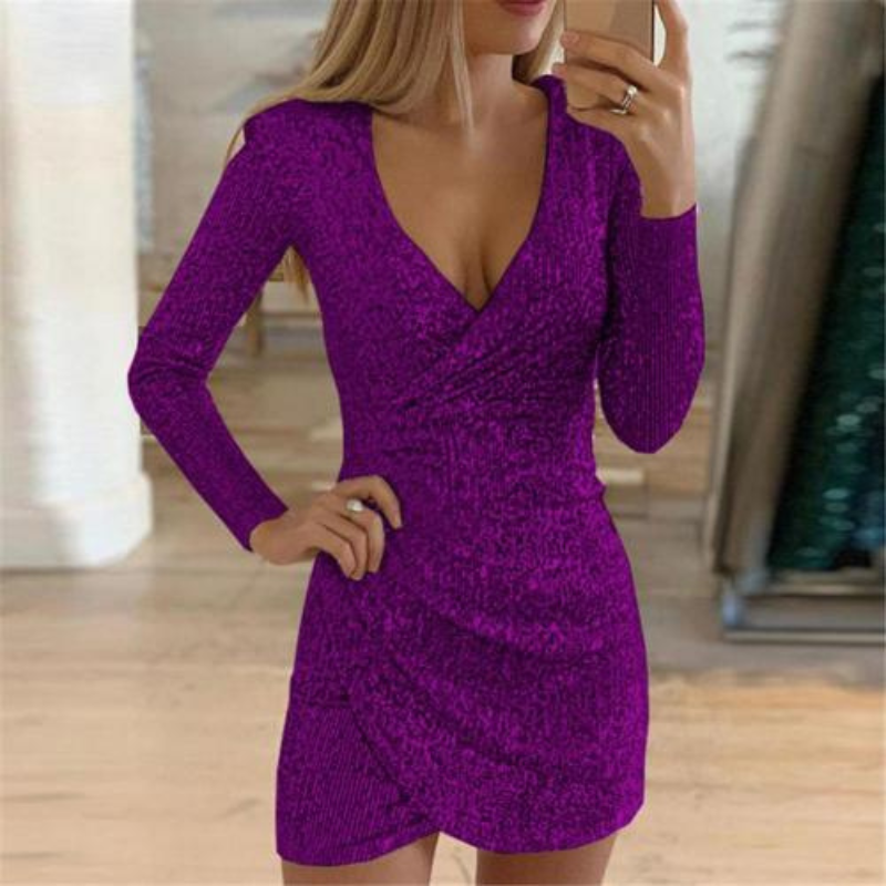 Valenzora | Women's Sequin Wrap Dress Mini