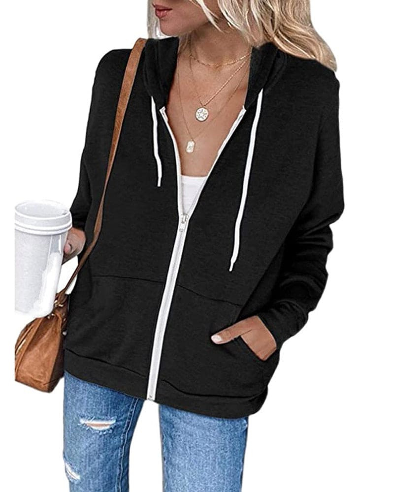Valenzora | Damen Hoodie Schwarz mit Reißverschluss