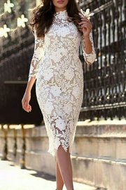 Valenzora | Round neck lace mid-length skirt