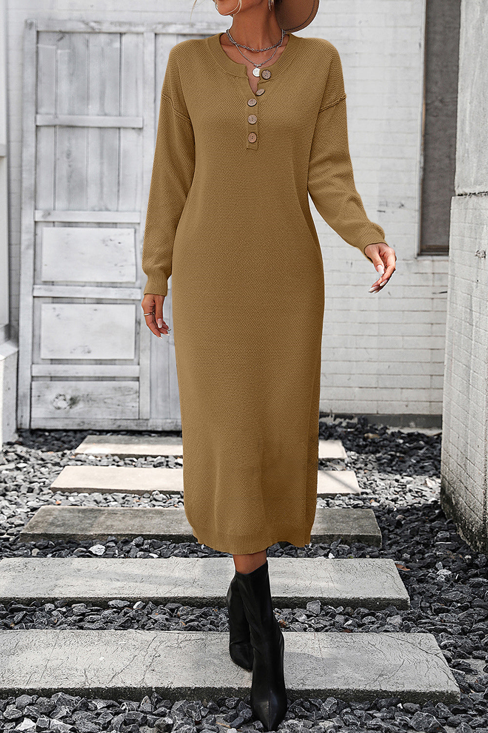 Valenzora | Chic autumn sweatshirt dress with button detail for women