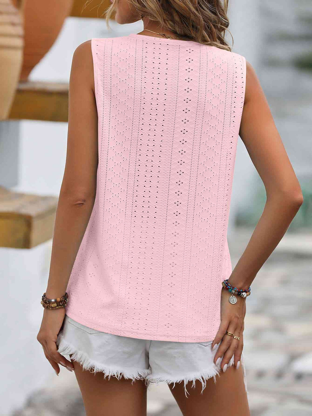 Valenzora | Split Lace V-Neck Sleeveless Shirt