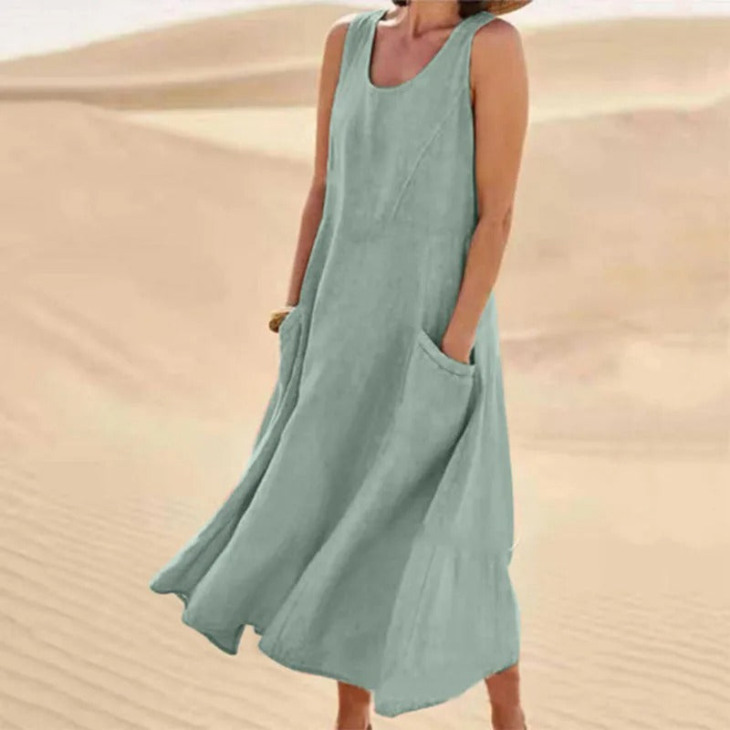 Valenzora | Sleeveless Linen Dress with Pockets for Women